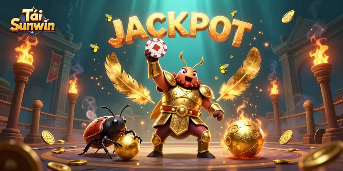 Experience Tải Sunwin with an exciting scene featuring a victorious beetle champion bursting with casino elements.