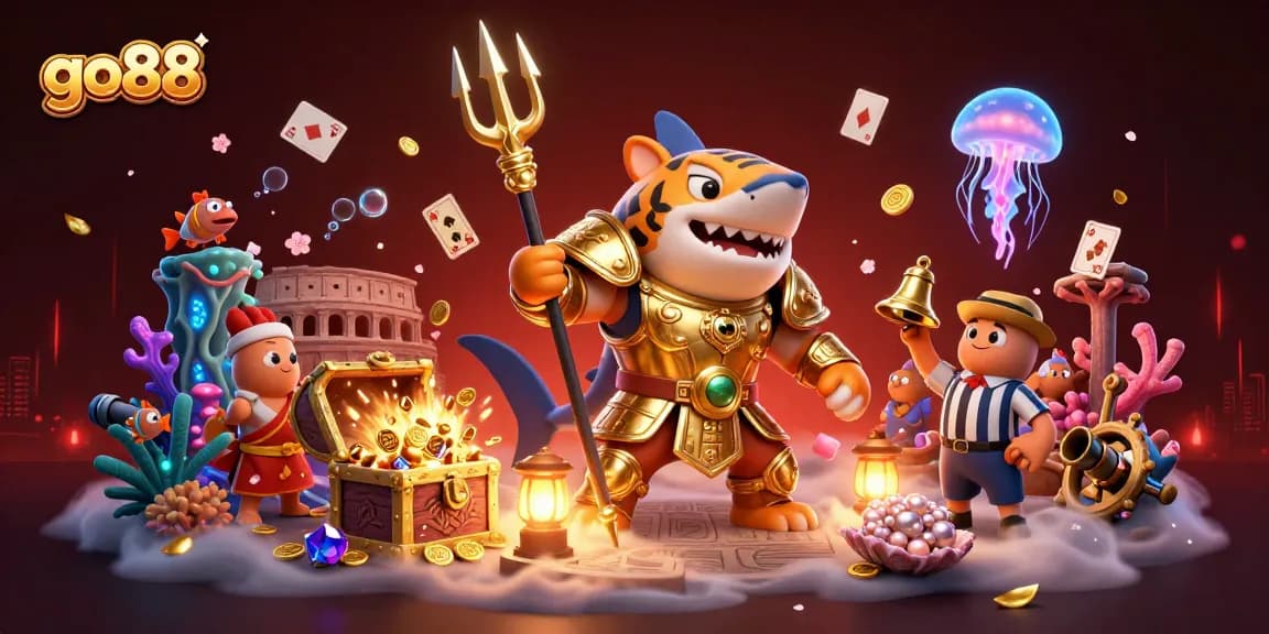 Engage in thrilling gameplay at go88 with a fierce tiger shark competitor in an underwater arena.