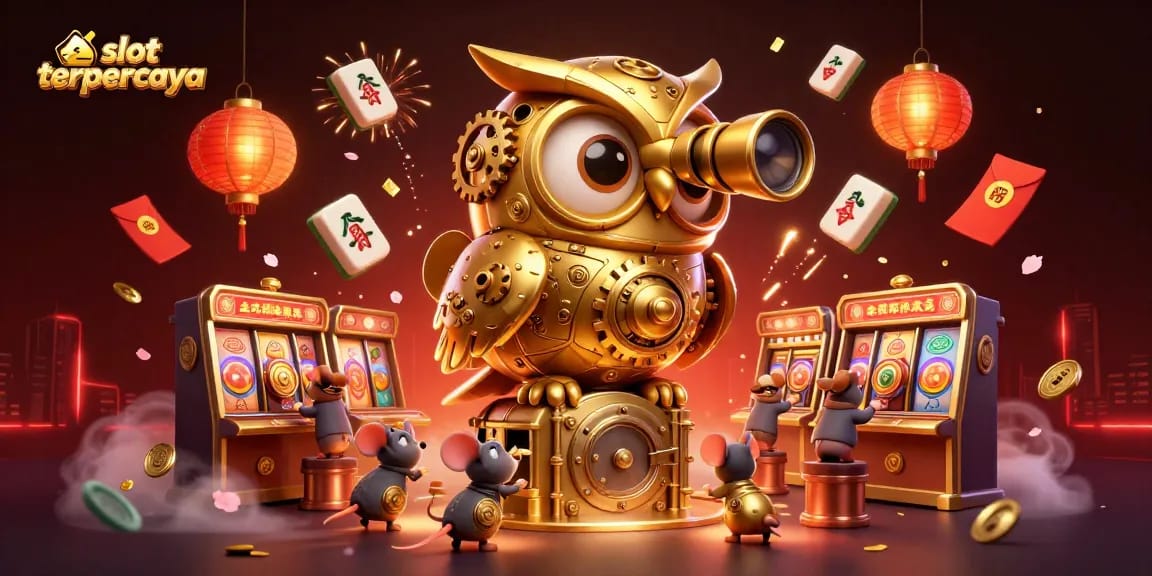 Playing slots at a lively casino, featuring slot terpercaya with vibrant elements and unique characters.