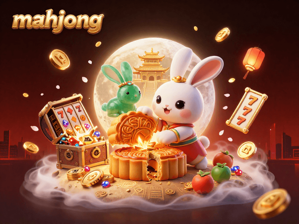Experience mahjong excitement with cartoon characters at a vibrant casino-inspired moon scene.