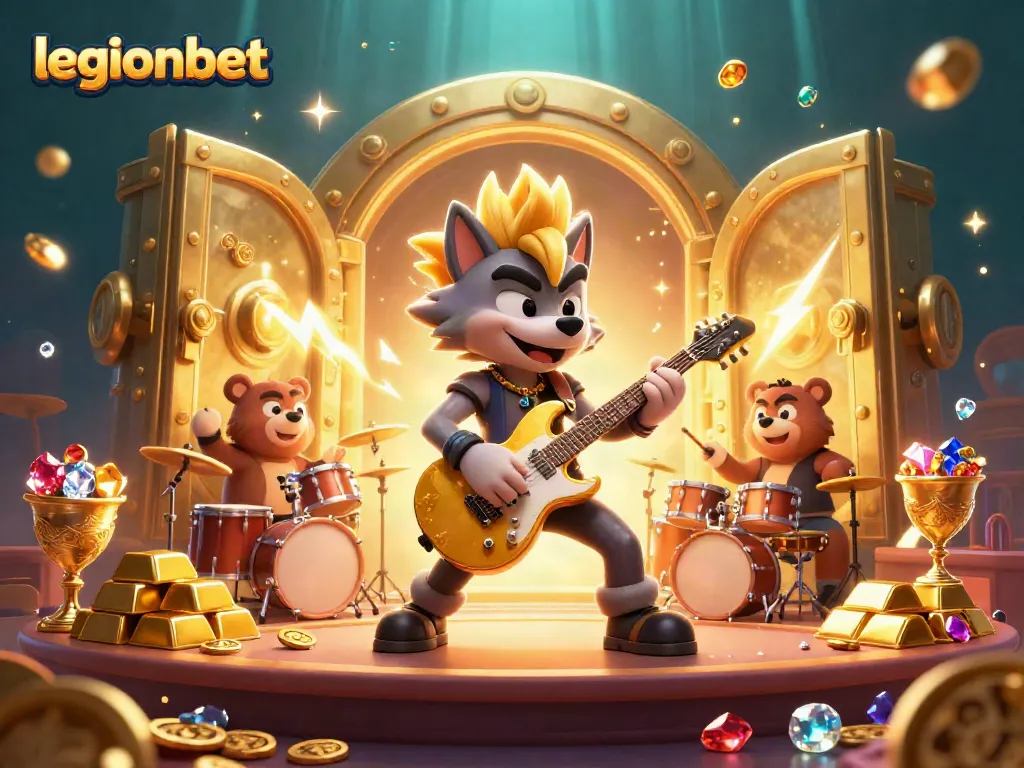 Experience thrilling gameplay at legionbet with electrifying casino scenes, vibrant characters, and dazzling treasures.