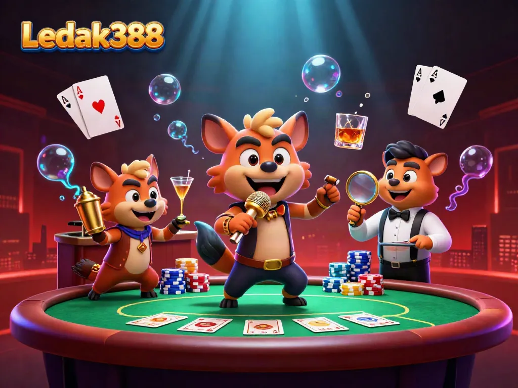 Engage with Ledak388's comedy casino as hyenas entertain with humor and drinks