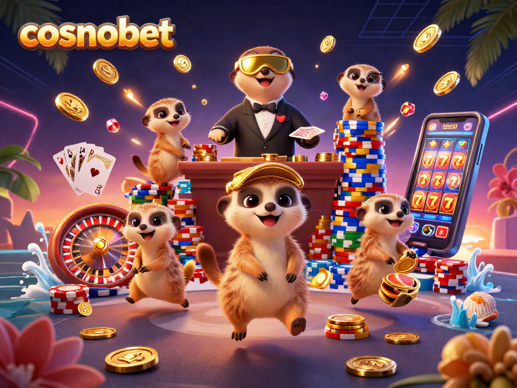 Experience excitement at cosmobet with this vibrant, playful meerkat-themed casino illustration.