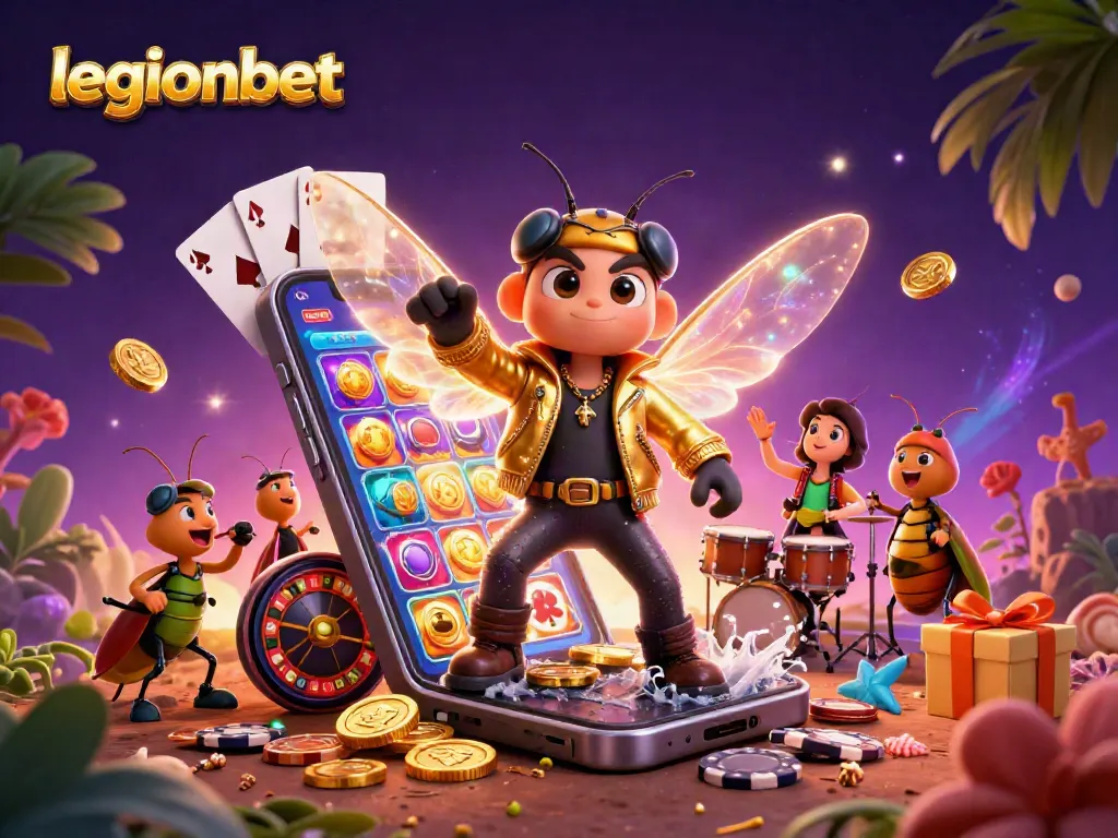 Engage with legionbet's vibrant casino games in a dynamic 3D scene featuring unique characters.