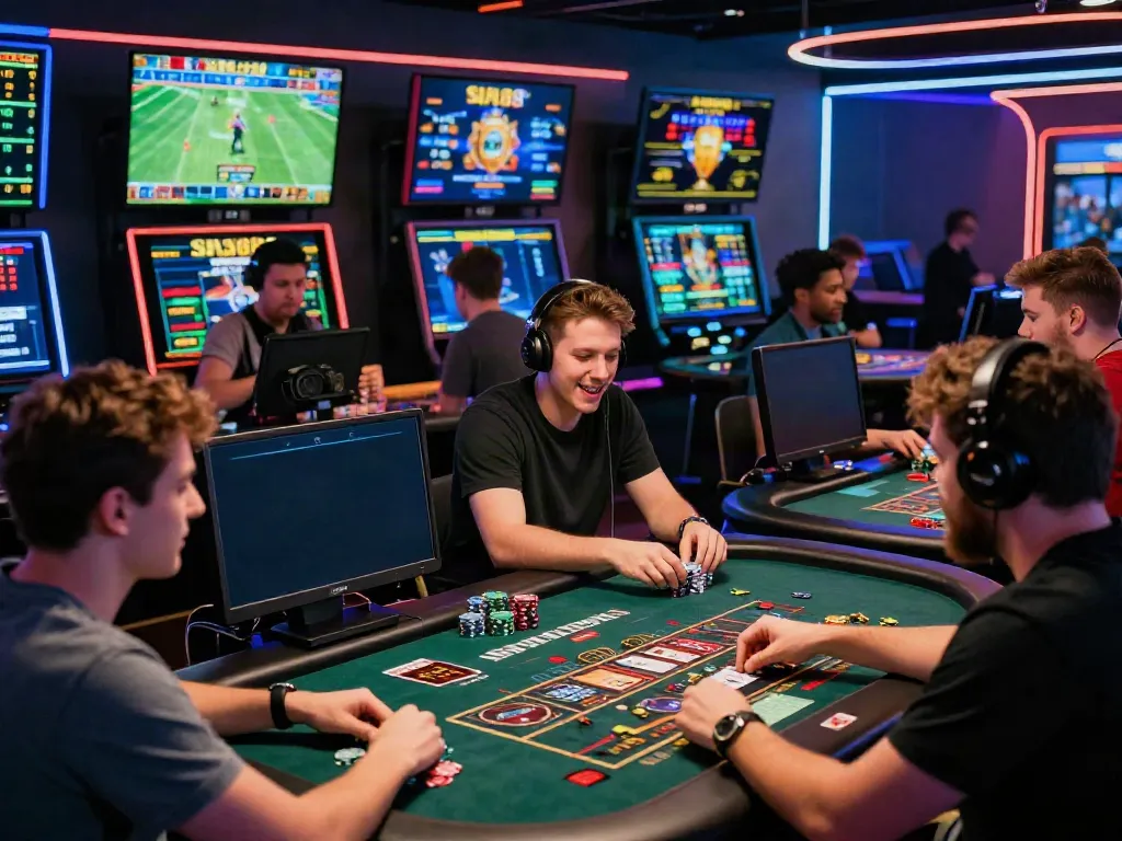 Players enjoying the SIN88 online gaming experience with vibrant screens and live action.