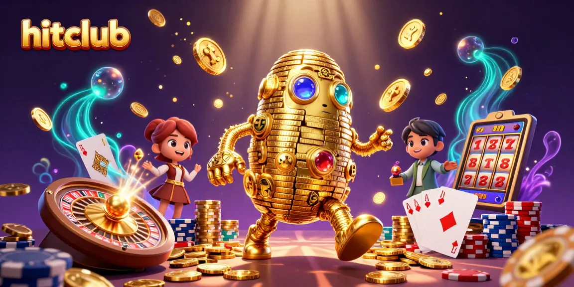 Experience the excitement at hitclub with a golden golem, spinning roulette, and shining coins!