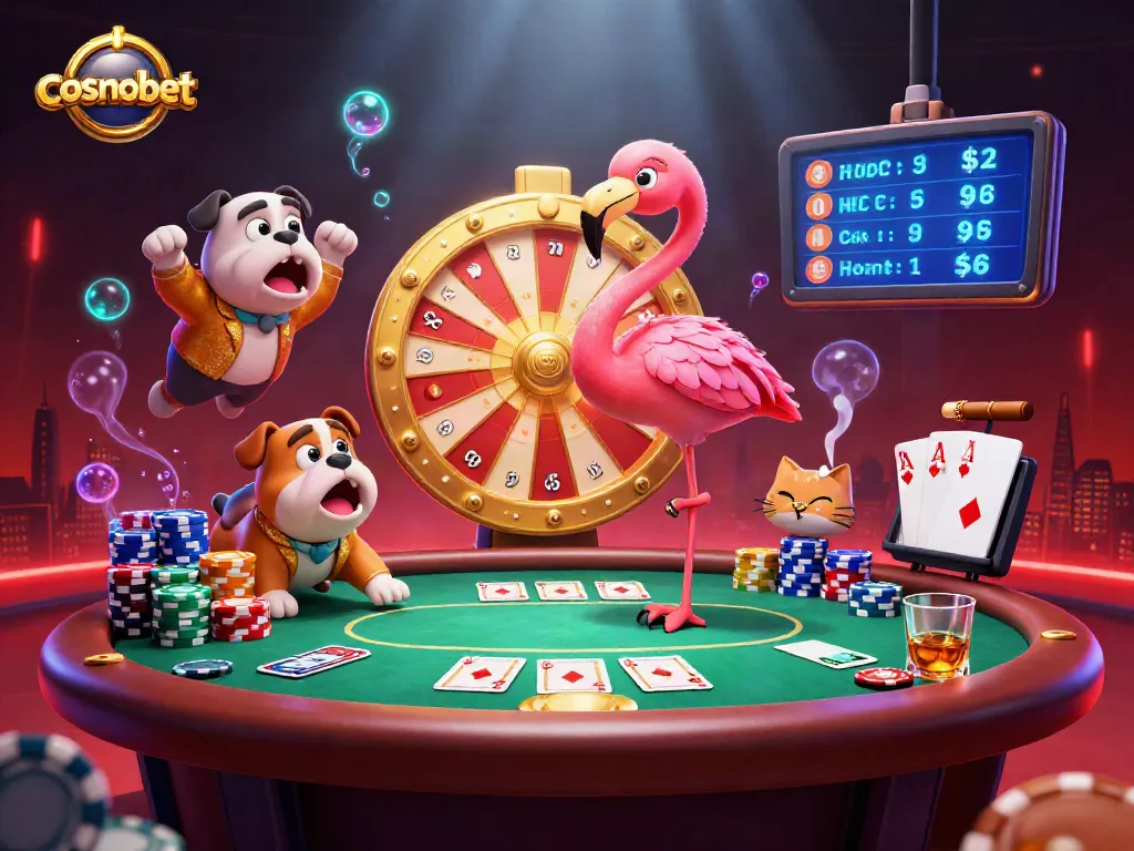 Spin the giant prize wheel at Cosmobet Casino with our excited contestants in vibrant casino action.