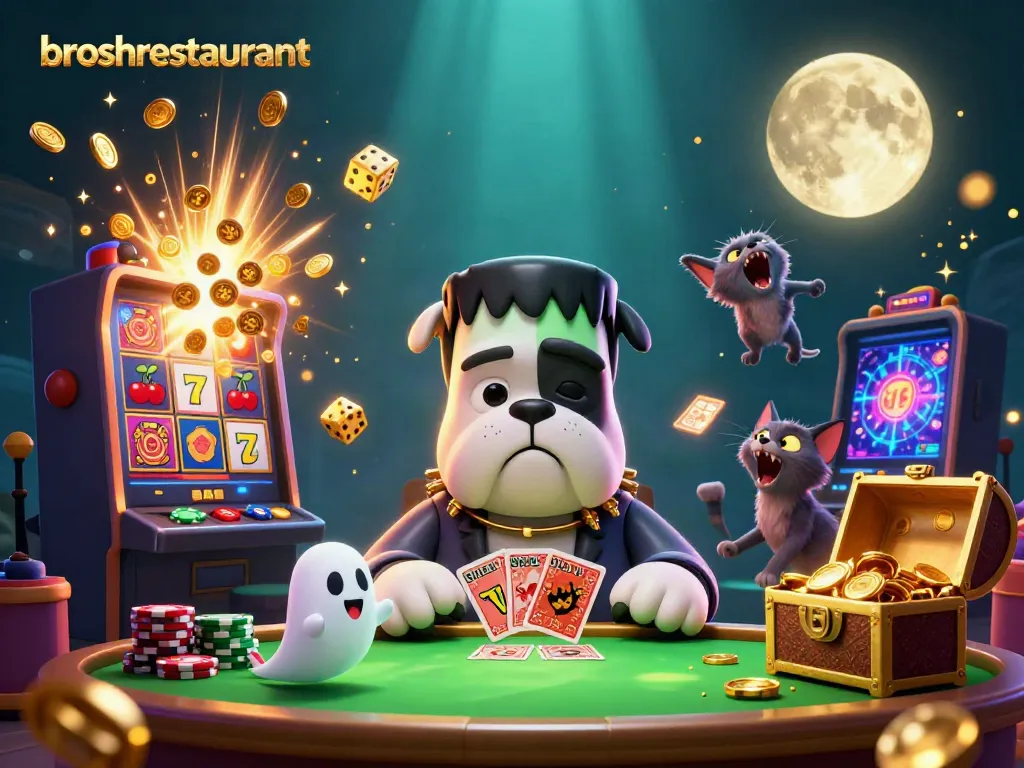 Engaging scene from broshrestaurant showcasing lively cartoon characters at a casino table