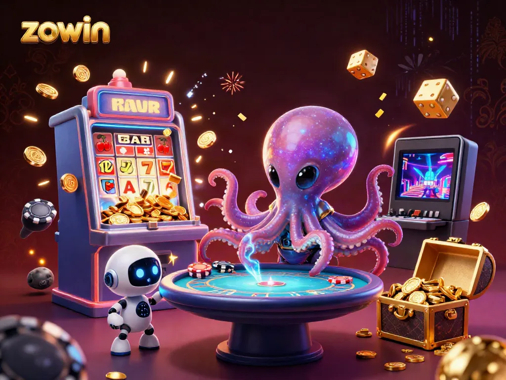 Experience the excitement of zowin with a vibrant 3D alien casino scene featuring dynamic gameplay and colorful visuals.