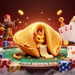 Engage in kèo nhà cái hôm nay with this vibrant 3D illustration, showcasing fortune cookies, dragons, and casino elements.