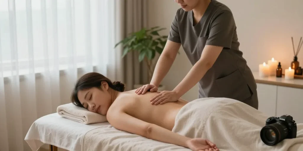 Calming home massage scene showcasing 안양출장마사지 with a serene atmosphere.
