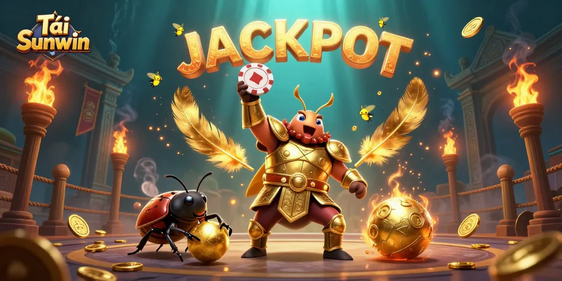 Experience Tải Sunwin with an exciting scene featuring a victorious beetle champion bursting with casino elements.