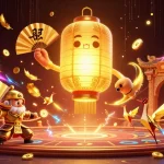 Experience the excitement of go88 as the golden lantern spirit floats above a lively casino, surrounded by vibrant game elements.