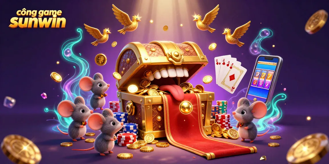 Spin and win at cổng game sunwin with vibrant treasures and casino excitement in this dynamic 3D scene.