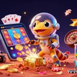 Engage in fun with sun win as the Martian gecko explores a golden casino in a colorful, dynamic scene.