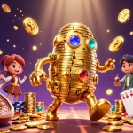 Experience the excitement at hitclub with a golden golem, spinning roulette, and shining coins!
