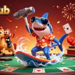 Experience the thrill at 789Club with dynamic casino characters amidst poker elements and celebration.