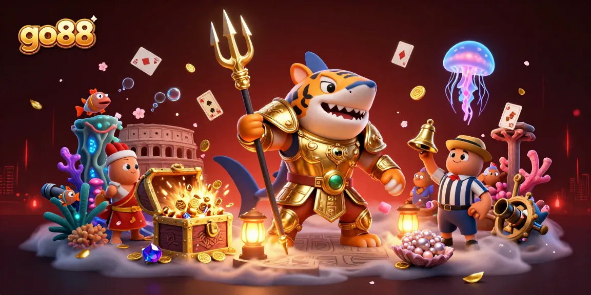 Engage in thrilling gameplay at go88 with a fierce tiger shark competitor in an underwater arena.